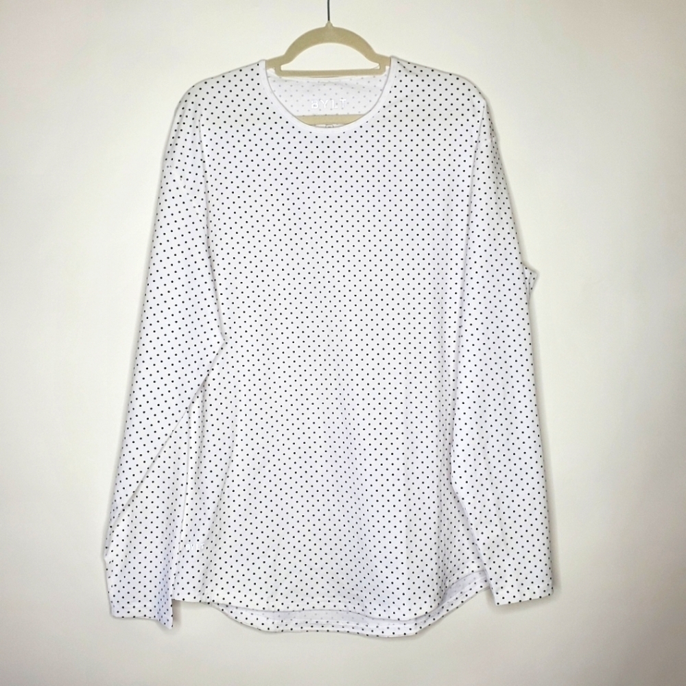 BYLT Drop Cut Lux Long Sleeve Top XL Polka-Dot Crew Neck Pullover Tee Casual